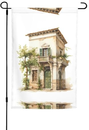 Edificio antico con ramo di ulivo romano e stampa greca bandiera da giardino 30,5 x 45,7 cm, interessante bandiera da giardino, bandiera da giardino per portico da cortile, bandiera a doppio lato,