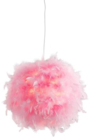 bmf-versand® Hängelampe Wohnzimmer Federn Rosa mit LED – Hängeleuchte Kinderzimmer Mädchen Rund Pink – Kinderzimmerlampe Schlafzimmer Modern – Pendellampe Federlampe 30 cm Durchmesser