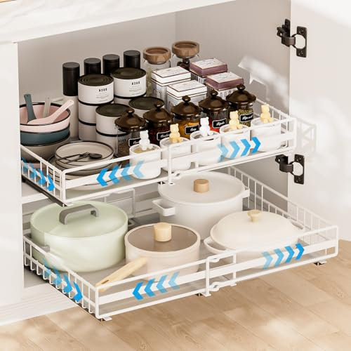 2 Pièce Tiroir Télescopique Tiroir Coulissant Cuisine Adhesif Organisateurs D'armoire Coulissants Etagere Rangement Cuisine Telescopique Largeur Réglable (2 Tailles:41x(32-52)x9cm/39x(31-50)x9cm