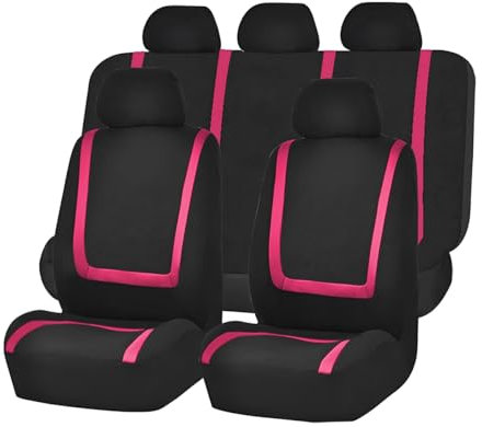 JNNJ 9 Pièces Set Complet Housses De Siège Voiture, Housses Siège Avant Et Arrière Voiture Universelles, Auto Couvre Sieges Accessoires Interieur, pour avec Presque Toutes Les Voitures(Rose)
