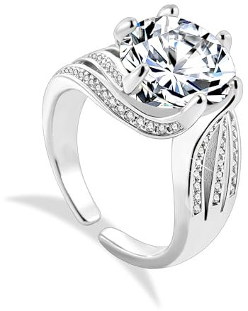 Damen Sterling Silber 925 Ringe, Einfacher Stapelbar Diamant Stein Zirkonia Ring Verstellbare Offen Chunky Breit Dick Ring Glänzer Groß Zirkonia Verlobungs Eheringe Daumen Finger Ringe Frauen