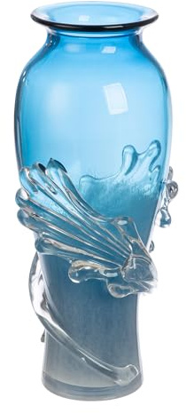 Glas Art Vase Wave - blau, durchgefärbt - Glas - Höhe 40cm - wasserdicht - Dekovase