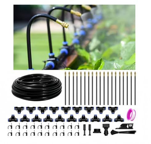 60 Ft Drip Irrigation System for Garden - Drip Irrigation Kit with 19 360°Adjustable Copper Nozzles Hose, Automatic Atomizing Plant Watering Sprinkler System for Yard, Lawn, Greenhouse, Potted