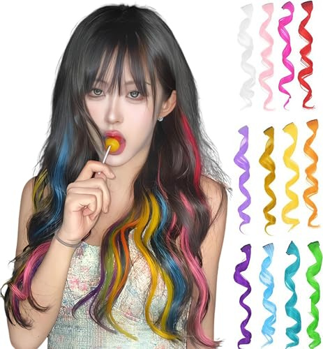 Extension De Cheveux, Cheveux Bouclés Extensions Clip， Extensions à Clip pour Enfants et Adultes - 12 Couleurs Vibrantes - Mèches Bouclées 50 cm - Accessoire Capillaire Fun