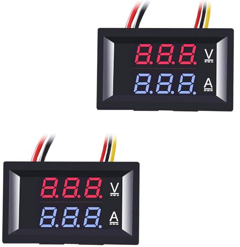 Greluma 2 Stk 0,28 Zoll digitales Voltmeter Amperemeter, DC 100V 10A Ampere Spannungs und Strommessgerät Tester, 3 Bit blaues + rotes Dual LED Anzeigefeld
