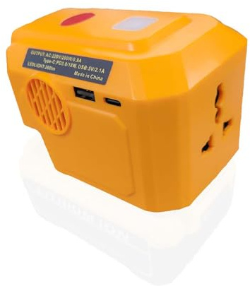 Portable Power Source USB Charger Adapter,200W Portable Power Inverter for Dewalt 18V/20 Battery,for DC 18V to 110V AC Output,Dual USB/Type C,200LM Light (No Battery)