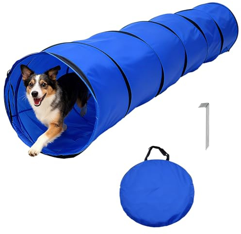 Dog Agility Tunnel with Carry Bag and Ground Spikes, Foldable 10-Foot Tunnel for Dog Training, Dog Agility Equipment for Outdoor, Backyard, Indoor Use, KINETOVOLTA