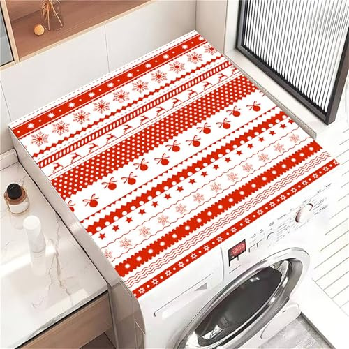 Highdi Noël Rouge 3D Housse de Protection pour Machine à Laver Top, Coussin de Machine à Laver Antidérapant Housse de Machine à Laver pour Machine à Laver Sèche-Linge (Rouge de Noël,60x60cm)