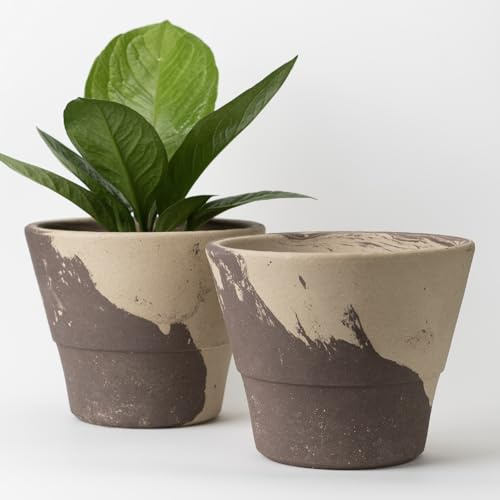 Nipots 2 Pack Terracotta Clay Plant Pots with Drainage, Breathable Water-Absorbing Planters for Healthy Roots, 8 Inch Deep Flower Pots for Gardening, Indoor and Outdoor, Latter