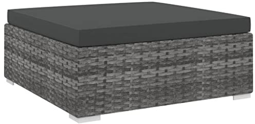 Hoopleep Modularer Fußhocker, 1 Stück, Poly Rattan Grau, 70x70x26 cm, wetterfest für Terrasse, Balkon, Garten, inklusive bequemer Polsterauflage