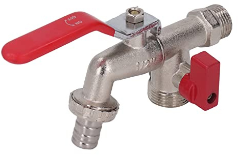 Aramox Double Valve Faucet 1 in 2 Out Hose Ball Valve Water Tap Splitter Spigot Hose Connector Accessories Washing Machine Outdoor Garden Home