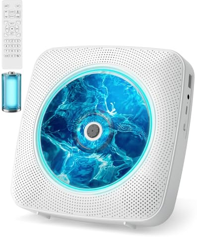 KOVCDVI CD Player Portable with Bluetooth, Speakers, Radio for Home White | Desktop & Wall Mounted CD Player with Remote Control Support USB/AUX Playback Headphone Jack