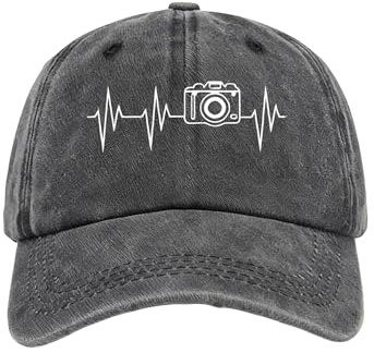 Wasise Photographer Gifts for Men - Baseball Cap Mens, Photographer Hat, Camera Gifts for Men, Photographer Gifts, Men's Hats & Caps, Baseball Cap, for Camera Enthusiasts,Heartbeat Camera Hat Black