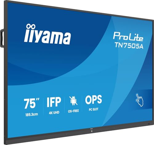 iiyama Prolite TN7505A-B1AG 189.3cm 74.5 IPS LED Touch-Display 4K UHD 40 Touchpunkte DeepContrast-IR+ VGA HDMI (CEC/ARC) DP USB-C (65W, DP-Alt) USB2.0/3.0 RS-232c RJ45 OPS OS-Free Pip/PbP AntiGlare