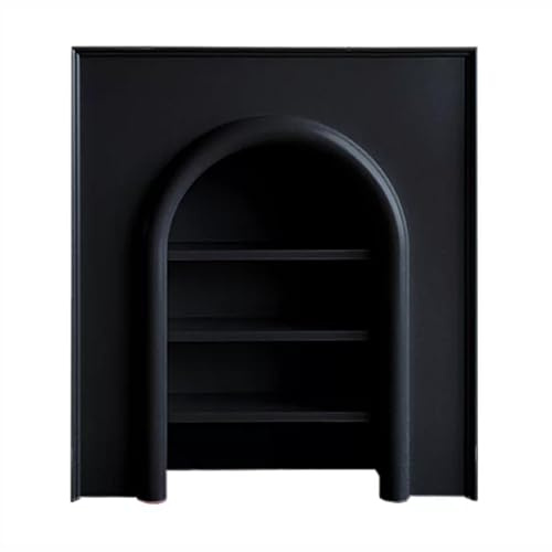 Entorno de chimenea Gabinete de almacenamiento con chimenea arqueada, consola moderna con estante abierto de 3 niveles, minimalista(Negro,Medio)