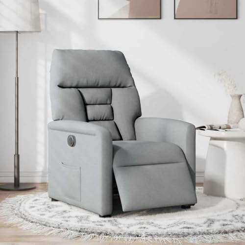 PUGYNBK Poltrona relax elettrica in tessuto grigio chiaro con telecomando, schienale e poggiapiedi regolabili a 135°, spessa poltrona per TV imbottita con ampi braccioli, stabile