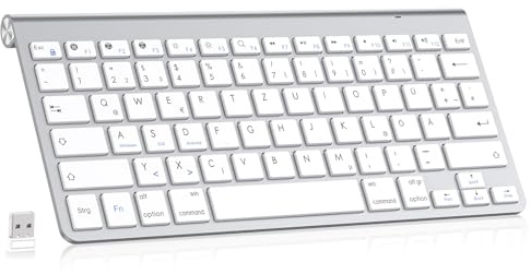 PINKCAT Bluetooth Tastatur Kabellos Tastatur (BT5.1+2.4G) | Deutsches QWERTZ Layout Kompakte Ultra Slim Scherentastatur, Funktastatur kompatibel mit Windows/macOS/iOS/Android, Silber
