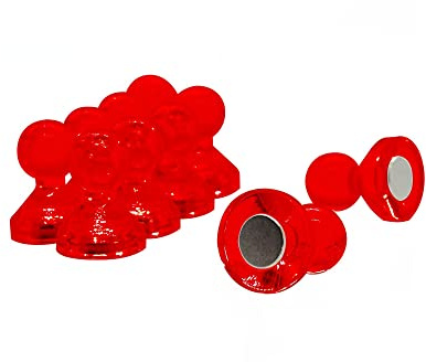 Medium Red Acrylic Push Pin Magnet for Fridge, Whiteboard, Noticeboard, Filing Cabinet - 15mm dia x 21mm tall - Pack of 10