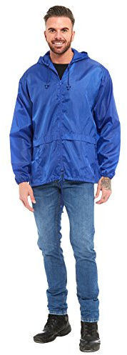 MyShoeStore Unisex Waterproof Kagool Raincoat Lightweight Hooded Jacket Parka (Royal Blue, L)