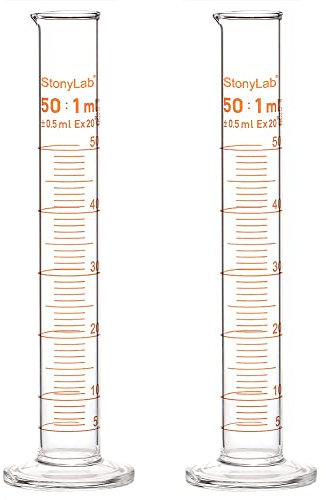 StonyLab 2-Paquet Cylindre Gradué en Verre Borosilicaté, Glass Graduated Cylinder - 50ml
