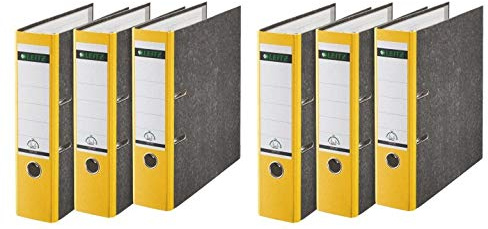 Leitz Qualitäts-Ordner, Wolkenmarmor-Papier, A4 (6er Pack | Breit, Gelb)