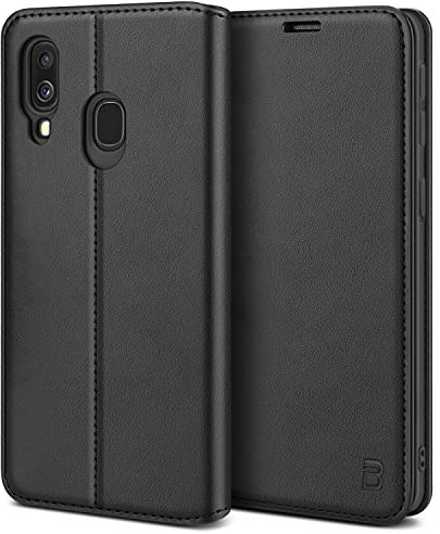 BEZ Handyhülle für Samsung Galaxy A40 Hülle, Premium Tasche Kompatibel für Samsung A40, Schutzhüllen aus Klappetui mit Kreditkartenhaltern, Ständer, Magnetverschluss, Schwarz