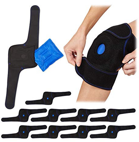 10x Cuscinetto Termico per Ginocchia, Chiusura a Strappo, Gel Ghiaccio Riutilizzabile Ginocchiera con Fascia, Nero Blu