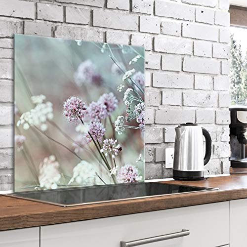 murando Glass Splashback for Kitchen Backsplash Cooker Protector Tempered Glass Decorative Wall Art Panel Heat Resistant Graphic 80x80 cm / 32x32 Flowers Nature Field Meadow b-B-0456-aq-a