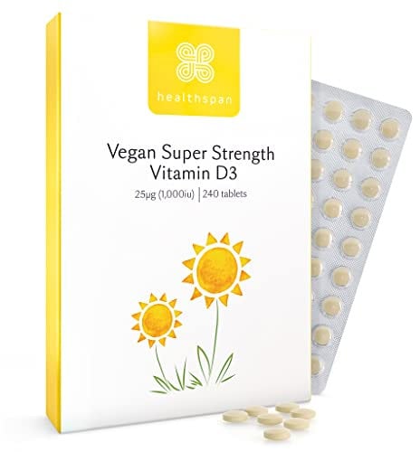 Healthspan Vegan Vitamin D3 1,000iu | 240 Tablets | Immune Support | 25ug Vitamin D | Healthy Muscles, Bones & Teeth | Vegan