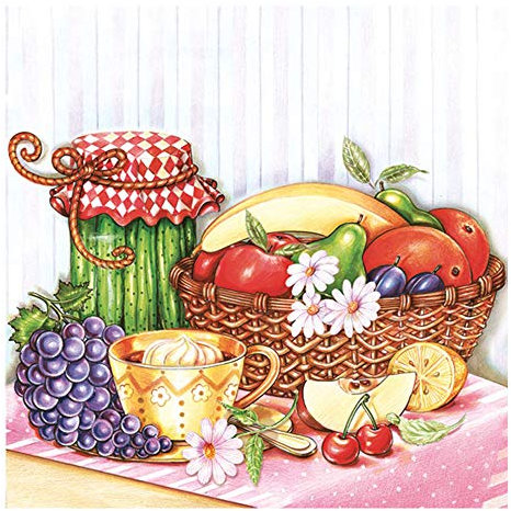 Auswahl Motiv - 20 Servietten / Napkins - ca. 33 x 33 cm 3-lagig - Obstkorb Traube Banane Äpfel Birne Orange - Tisch-Deko Basteln Serviettentechnik