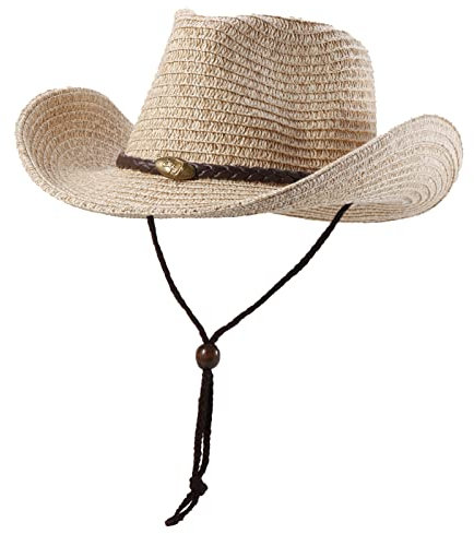 EOZY Western-Cowboyhut mit Schnur für Damen und Herren, faltbar, Sommer-Sonnenschutz, Strohhut, Strandhüte mit breiter Krempe, Beige, 7-7.25