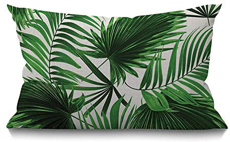 Smooffly Palm Tree Farmhouse Oblong Rectangle Pillow Cover Realistic Vivid Leaves of Palm Tree Growth Ecology Botany Themed Prin Decorative Throw Pillow Case,12x20 inch