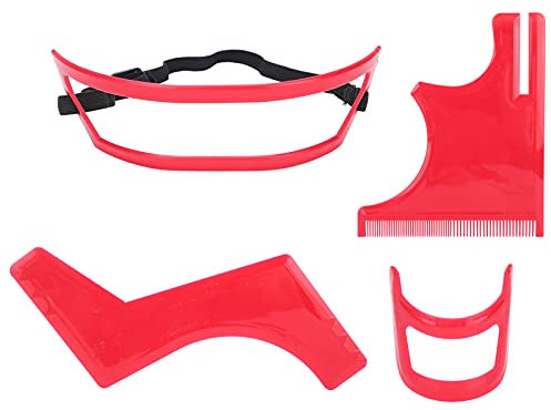 Kit di Strumenti per Modellare la Barba Taglio della Barba Taglio Dell'attaccatura dei Capelli Grooming Set di Modelli per Barba in Plastica Rossa Modello per lo Styling della Barba Strumento