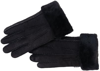 Nordvek Damen Handschuhe aus Lammfell, mit umklappbarer Manschette, Veloursleder, Nr. 301 100, Schwarz, M/L