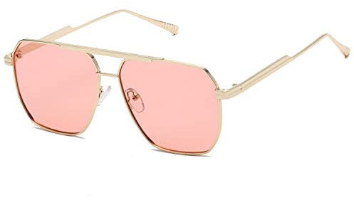 kimorn Polarisierte Sonnenbrille für Damen und Herren, Retro, übergroß, quadratisch, Vintage, modisch, UV400, klassische große Metall-Sonnenbrille K1221, Gold Pink