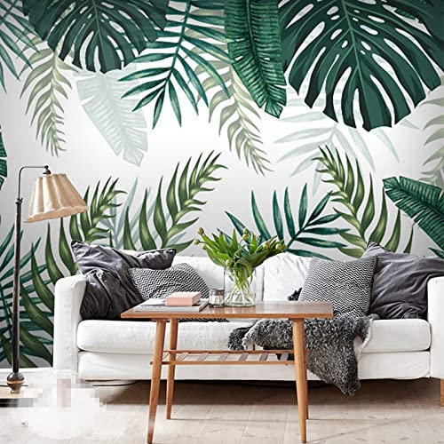 QMTZDQ Papier peint Forêt Tropicale Plante 3D Peinture Murale Vert Feuille De Bananier Papier Peint Pour Salon Salle À Manger Décoration,350x256cm, 350x256cm(LxH)