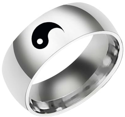Epinki Verlobung Ring Frau 8MM, Silber Ringe Pärchen Tai Chi Yin Yang Edelstahl Ringe für Frauen, Größe 57 (18.1)