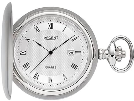 Regent Herren Taschenuhr Savonnette Edelstahl 48 MM Quarz Römische Zahlen Datum P-749