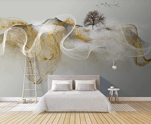 Papier Peint Panoramique Paysage Abstrait De La Ligne D'Or Zen Papier Peint Intissé 3D Murale Tableaux Muraux Tapisserie Salon Chambre