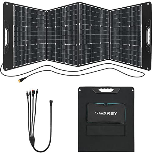 SWAREY 200W Panneau Solaire Pliable ETFE Monocristallin Chargeur Solaire Portable 18V Type-C PD 60W DC/USB/QC3.0/MC4 MPPT pour Générateur Solaire Camping Ordinateur Portable Tablette Téléphone (200W)