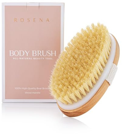 Cepillo corporal de cepillado en seco, lo mejor para exfoliar la piel seca, drenaje linfático y tratamiento de celulitis, orgánico y cepillo de masaje con cerdas de jabalí naturales (ovaladas)