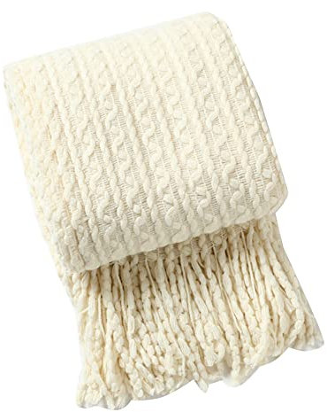 Moderne Große Luxus-Wohndecke Tagesdecke Couchdecke überwurf Solide gestrickte Wolldecke Nordic Sofa Warme Bettdecke mit Fransen dekorativ für Sofa, Bett, Sessel Beige