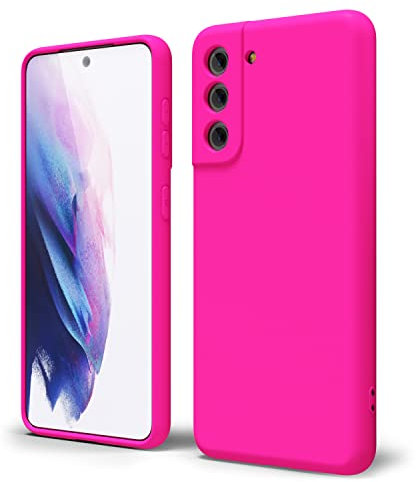 oakxco für Samsung Galaxy S21 Hülle Silikon Case mit Kameraschutz, Ultra Dünn Bunt Handyhülle Mädchen, Einfarbig Handy Hülle Slim Schutzhülle, Matt TPU Weich Gummi Silikonhülle Bumper, Neon Hot Pink