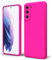 oakxco for Samsung Galaxy S21 Phone Case Liquid Silicone, Fluorescent Bright Solid Color, Cute Thin Slim Soft Rubber TPU Plain Smooth Gel Matte Protective Cover for Women Girl, Fuchsia Hot Pink