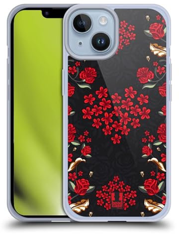 Head Case Designs Floreale Cuore Rosso Art Deco Floreale Custodia in Gel [Protezione di Grado Militare] Compatibile con Apple iPhone 14 E Compatibile con MagSafe