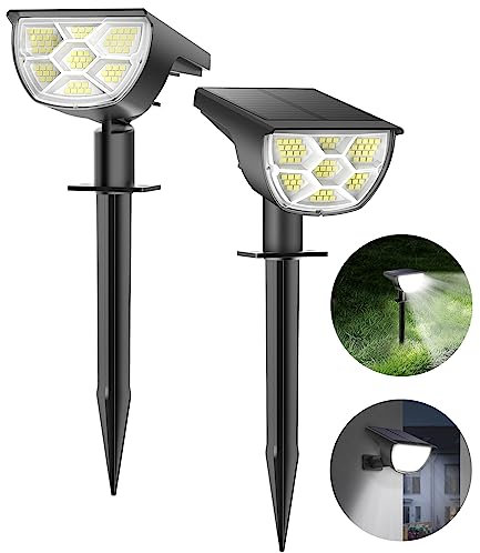 Solarstrahler für Außen Garten, IP67 Wasserdicht Solar Gartenleuchten , 3000K Kaltes Weiß Gartenbeleuchtung 2 Stück/3 Helligkeitsmodi Weihnachtsdeko,Gehweg