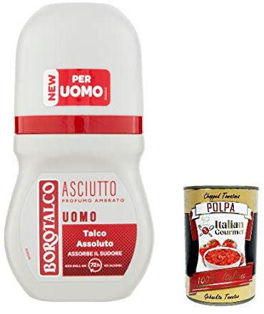 12x Borotalco Deo roll on deodorant uomo asciutto Men Amber 50ml + Italian Gourmet polpa 400g