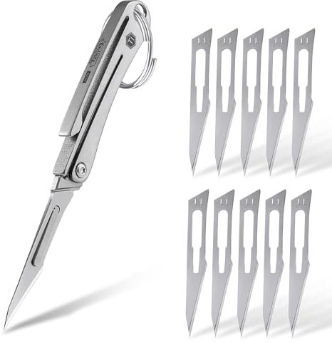 KeyUnity KK07 Mini bisturi in titanio con lame sostituibili n. 11, coltello pieghevole multiuso EDC con clip da tasca, per caccia all'aperto, campeggio, pesca, escursionismo