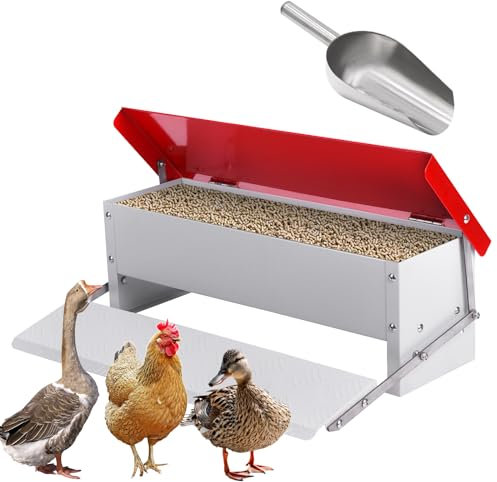 Svauoumu 5kg Futterautomat Hühner, Verzinkter HüHnerfutterautomat, HüHnerfutterautomat Mit Nagetiersicheren FüßEn und Wasserdichtem Deckel, Metallfuttertrog für GeflüGel, HüHner, Puten, GäNse, Enten