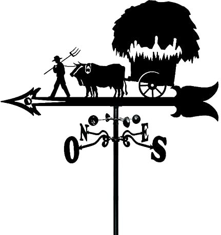 Wetterfahne, Bauer Und Kuh, Edelstahl, Langlebig, Wetterhahn, Ochsenkarren, Silhouette, Szene, Gartenstecker, Wetterfahne, Messwerkzeuge Für Terrassen- Und Hofdekoration